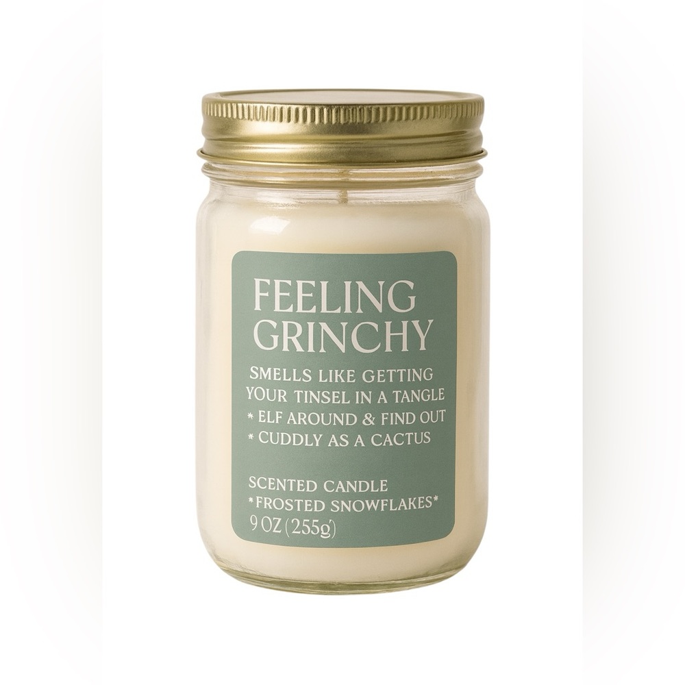 Feeling Grinchy Funny Scented Candle Frosted Snowflakes 9oz Christmas‎ Holiday